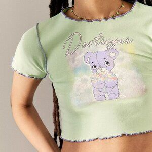 Urban Outfitters Destroyer Bear Lettuce Edge Y2K Baby Tee Size M